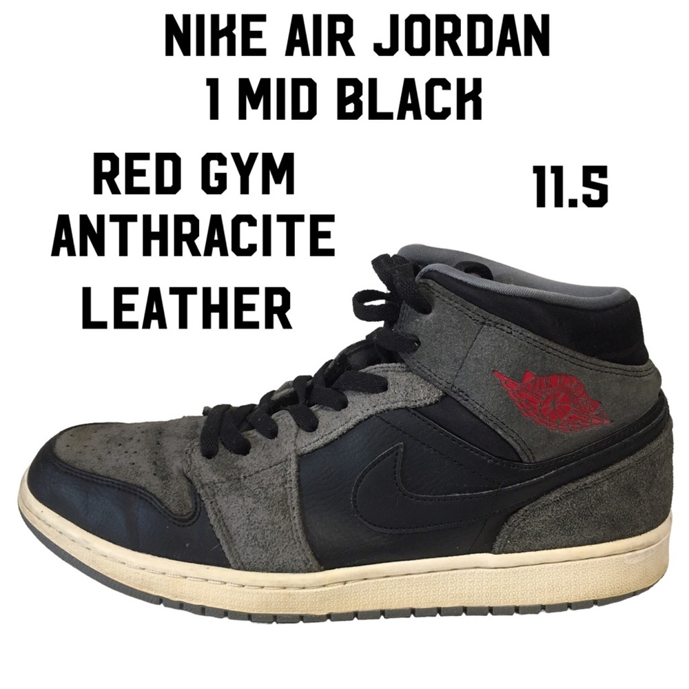 AIR JORDAN 1 MED BLACK GYM RED ANTHRACITE LEATHER Sz 11.5 Jump man EUC